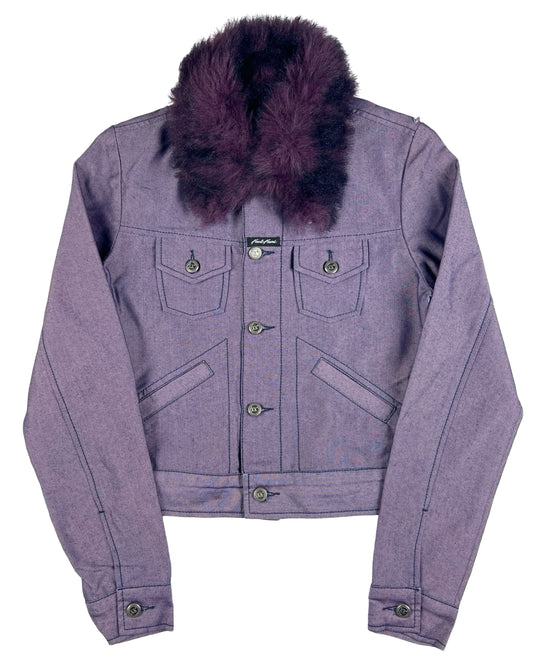 Karl Kani Cropped Faux Fur Denim Metallic Jacket